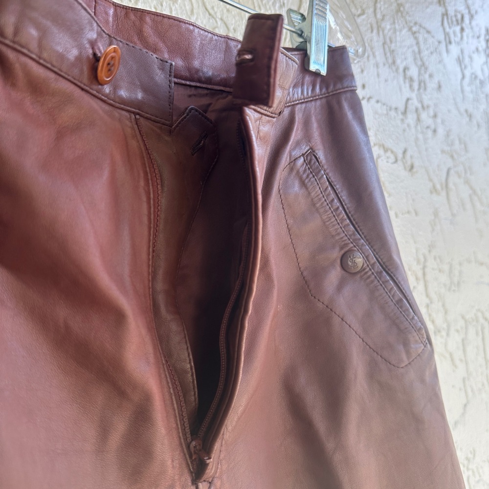 Yves Saint Laurent Vintage Leather Pant‎ Burgundy Mahogany Straight YSL Women 28 - Picture 11 of 12